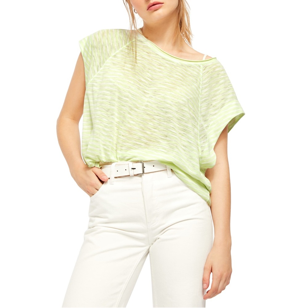 WE THE FREE Halo Stripe Oversized Tee Yellow Striped Large Lightweight